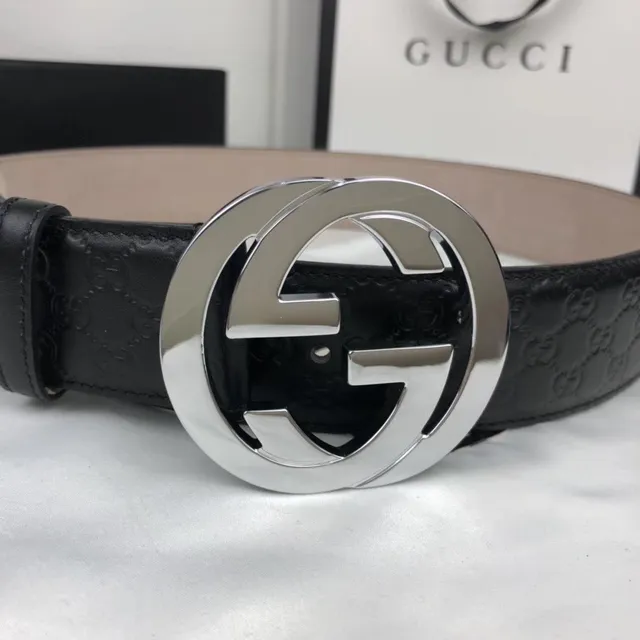 Gucci Ophidia Interlocking G Buckle काले चमड़े की बेल्ट 9