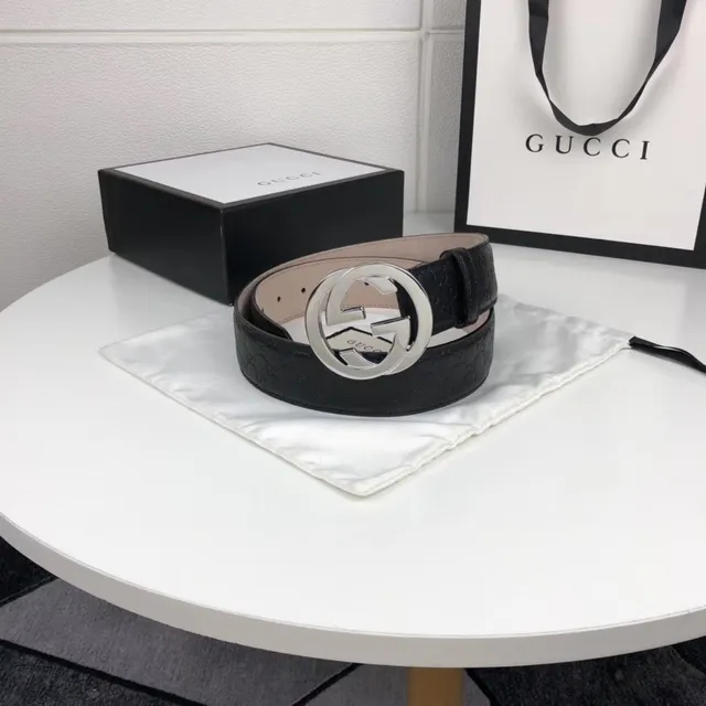 Gucci Ophidia Interlocking G Buckle काले चमड़े की बेल्ट 11