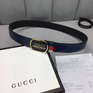 Gucci Ophidia azul marinho preto oval fivela tom dourado hardware cinto couro