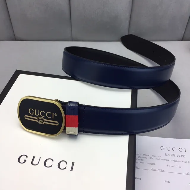 Gucci Ophidia azul marino negro hebilla oval tono dorado hardware cinturón de cuero 2