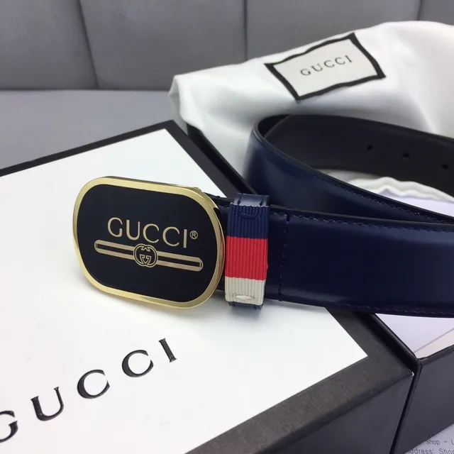 Gucci Ophidia azul marino negro hebilla oval tono dorado hardware cinturón de cuero 3