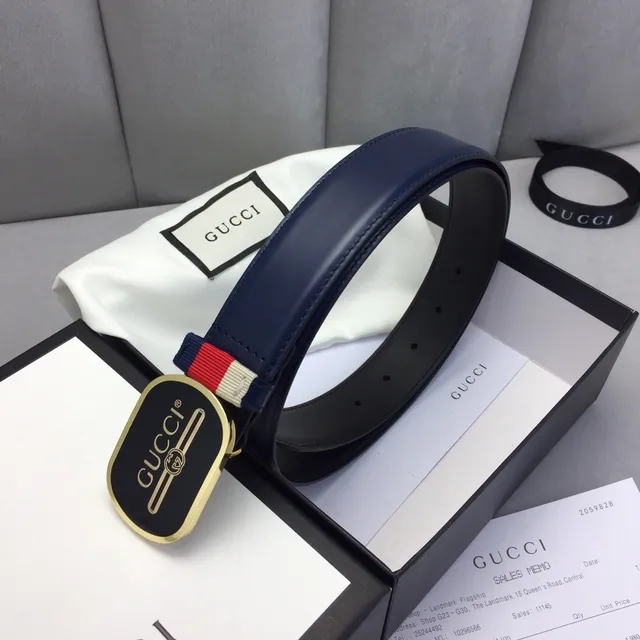 Gucci Ophidia azul marino negro hebilla oval tono dorado hardware cinturón de cuero 4