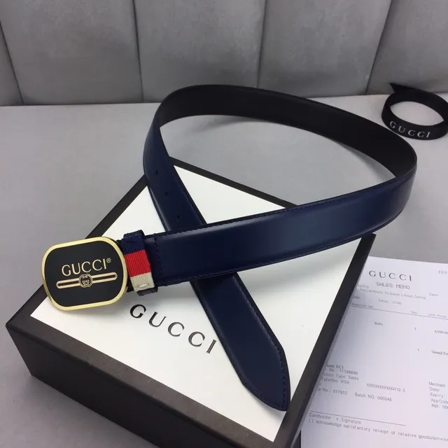 Gucci Ophidia azul marino negro hebilla oval tono dorado hardware cinturón de cuero 6