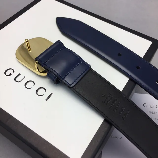 Gucci Ophidia azul marino negro hebilla oval tono dorado hardware cinturón de cuero 8