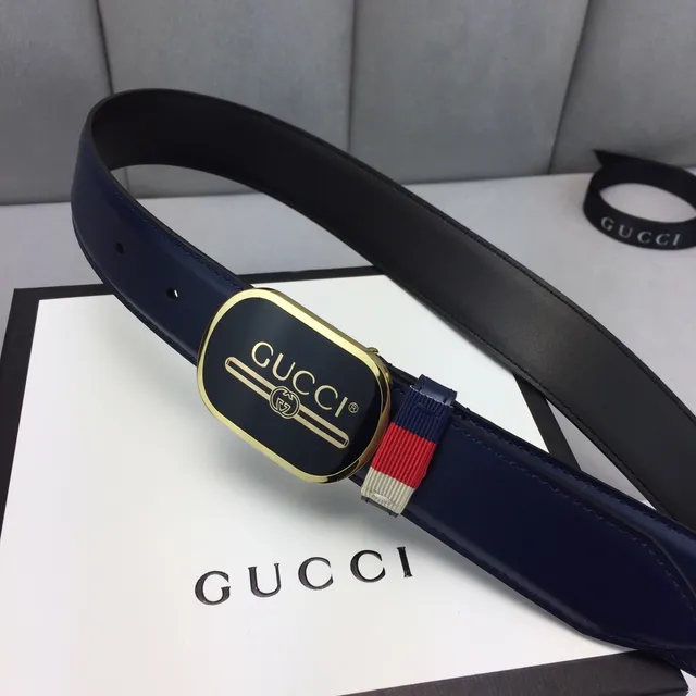 Gucci Ophidia azul marino negro hebilla oval tono dorado hardware cinturón de cuero 9