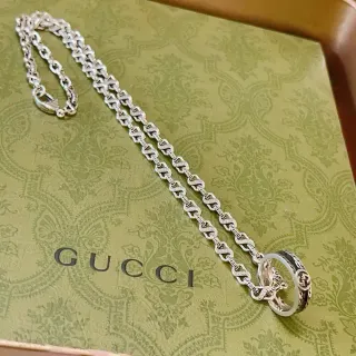 Gucci Ophidia Argent Noir Interlocking G Collier Chaîne Pendentif