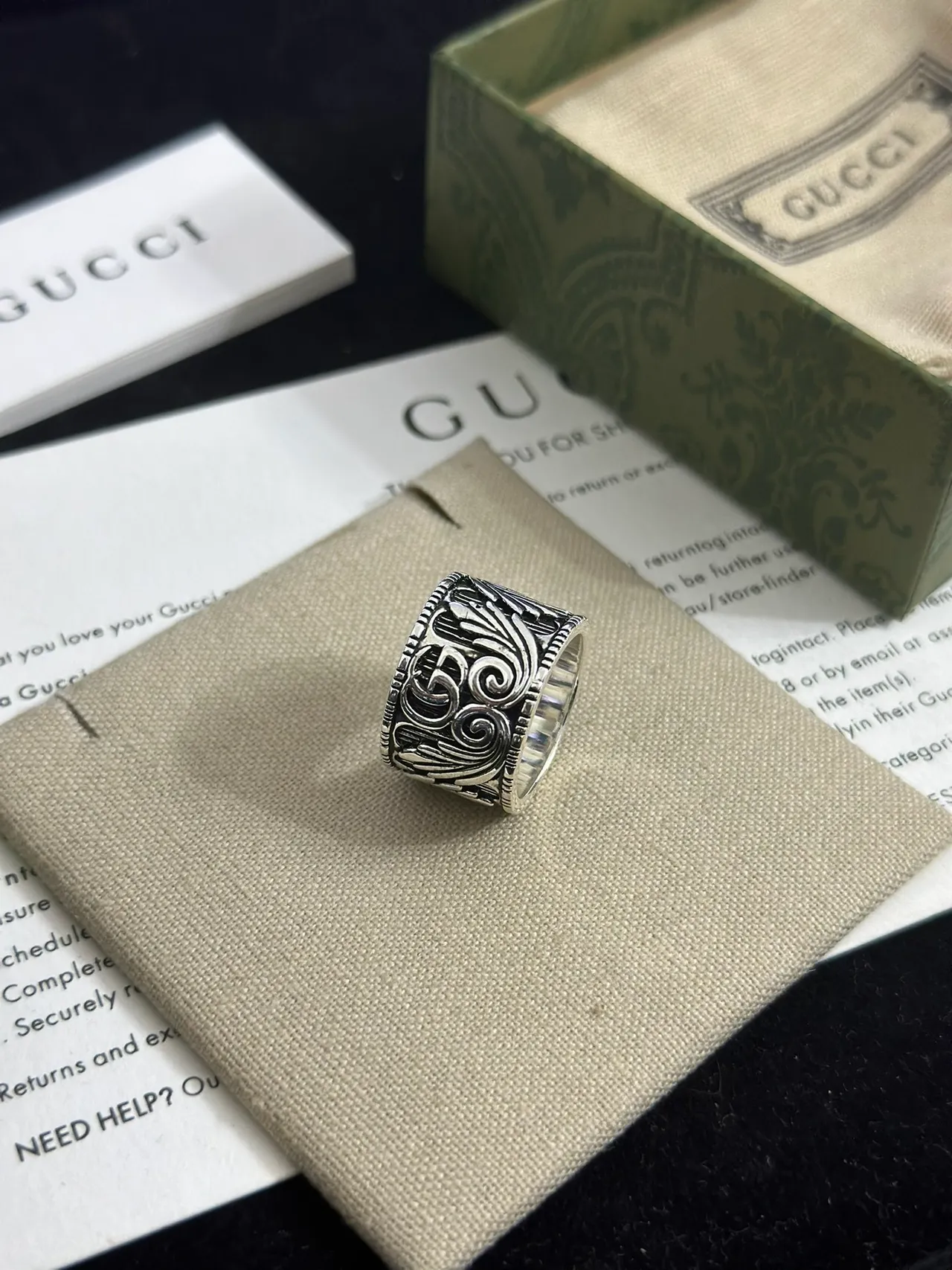 Gucci Ornate Scrollwork Wide Band Silver Ring 4