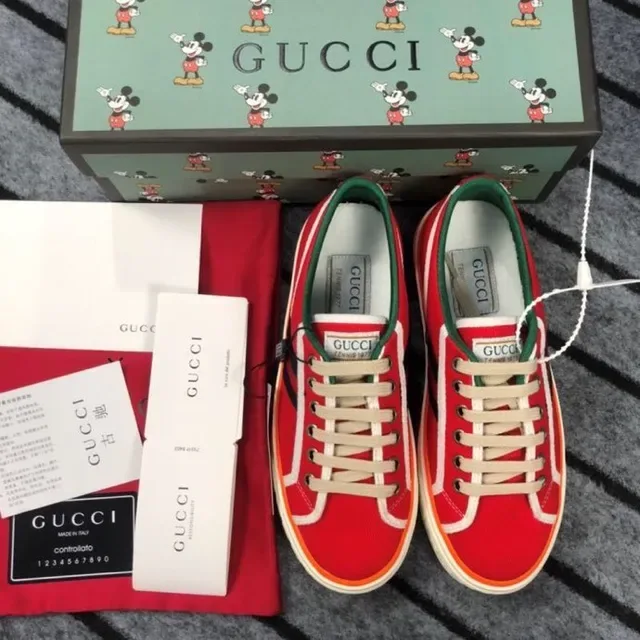 Gucci vermelho verde lona superior painéis laterais listrados sneakers lifestyle 3