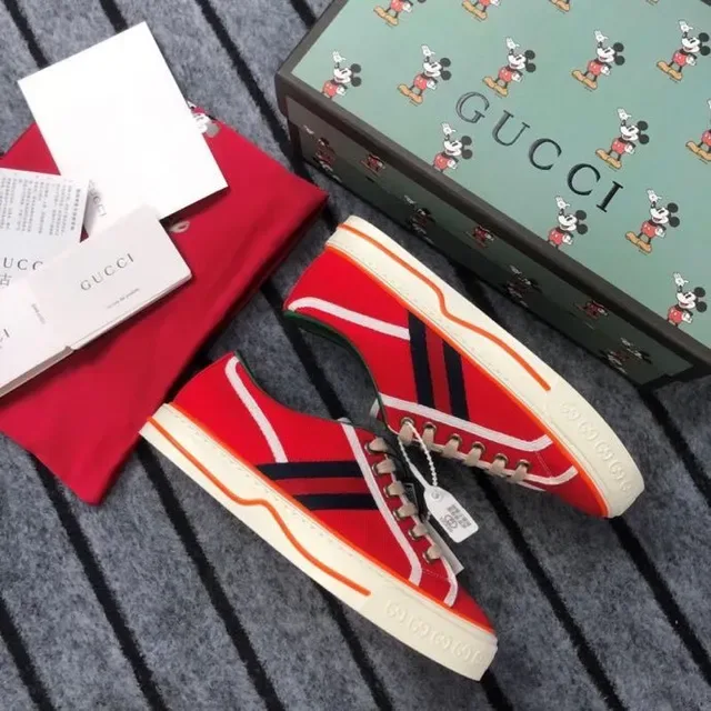 Gucci vermelho verde lona superior painéis laterais listrados sneakers lifestyle 7