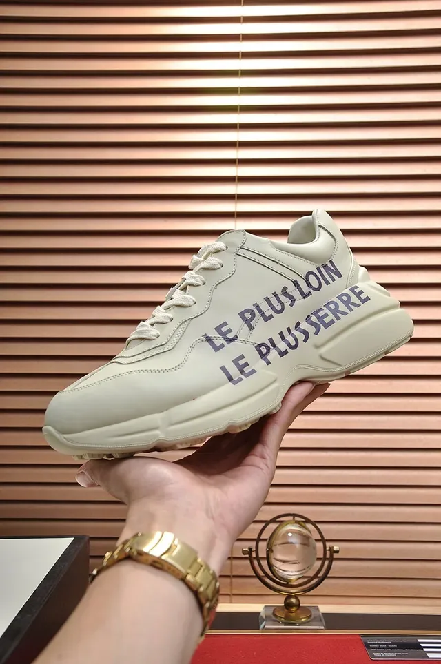 Gucci Rhyton Beige Navy Leather Upper Oversized Anchor Logo Chunky Sneakers 4