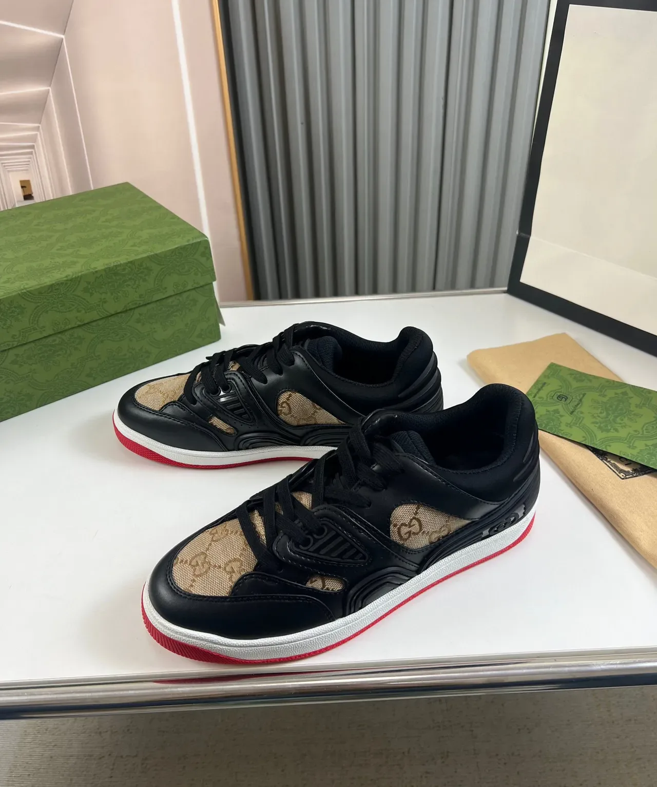 Gucci Rhyton Negro Beige GG-Print Lona Zapatillas Lifestyle 8