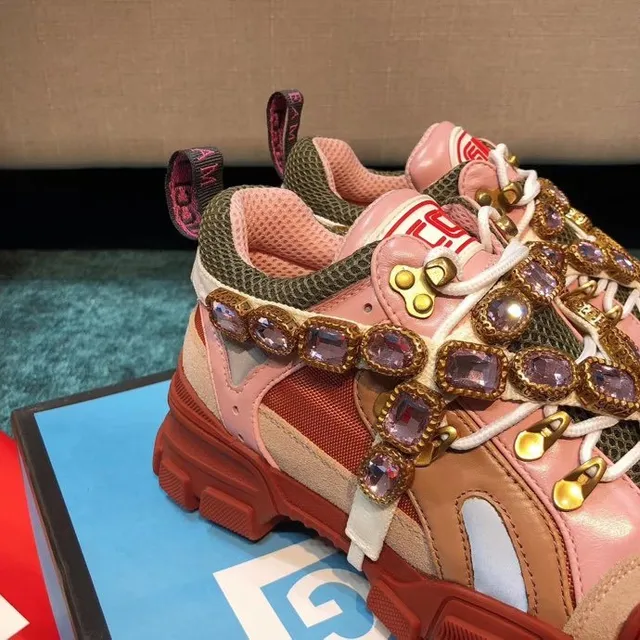 Gucci Rhyton Chaussures chunky avec cristaux en rose et rouge 8