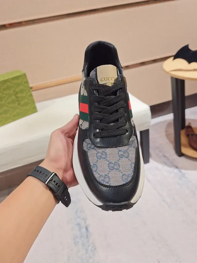 Gucci Rhyton GG Monogram قماش كانفاس وجلد شريط ويب أحذية أسلوب حياة 6