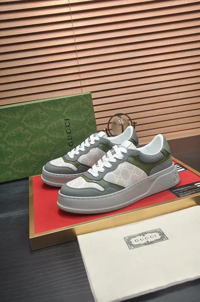 Gucci Rhyton Olive Green and Gray GG Monogram Lifestyle Sneakers 4