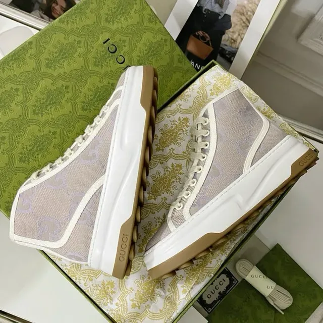 Gucci Screener Bege e Lavanda GG Monogram Tênis Lifestyle 2
