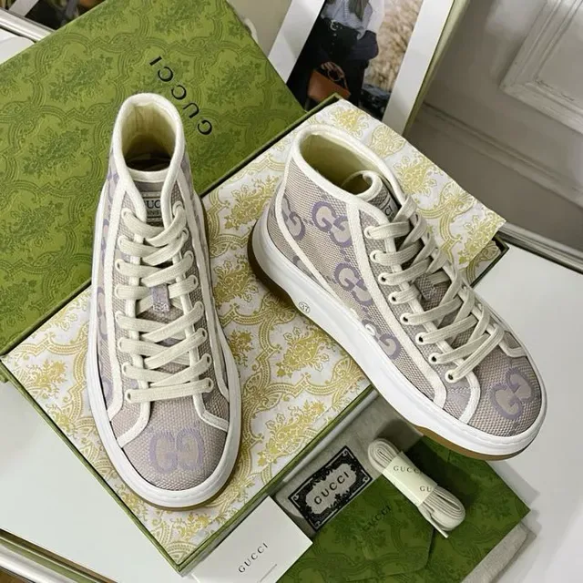 Gucci Screener Bege e Lavanda GG Monogram Tênis Lifestyle 5