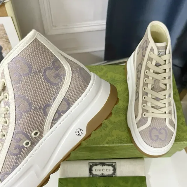 Gucci Screener Bege e Lavanda GG Monogram Tênis Lifestyle 6