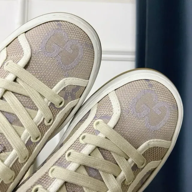 Gucci Screener Bege e Lavanda GG Monogram Tênis Lifestyle 7