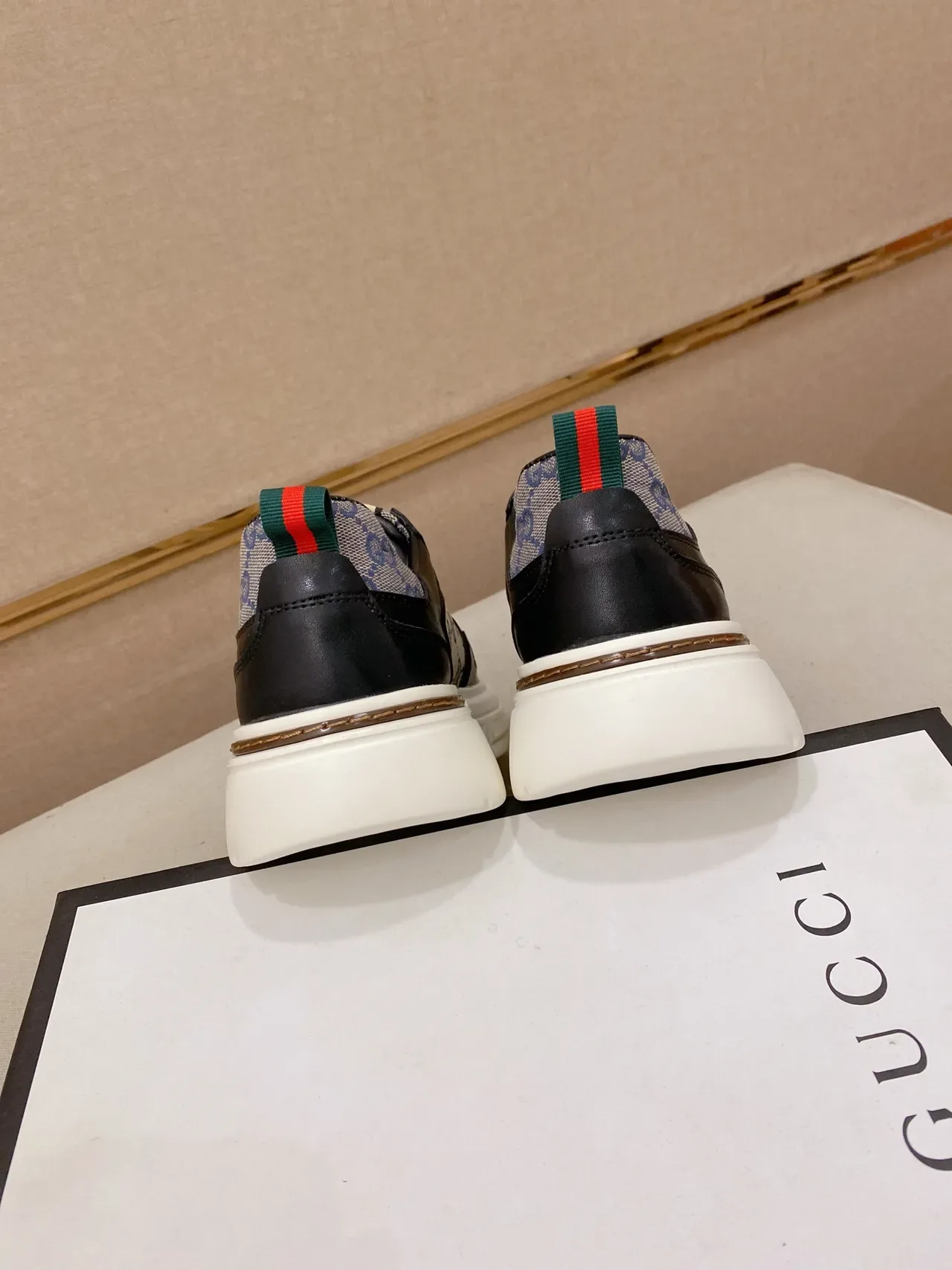 Gucci Screener Black Beige GG Monogram Canvas Leather Overlays Lifestyle Sneakers 2