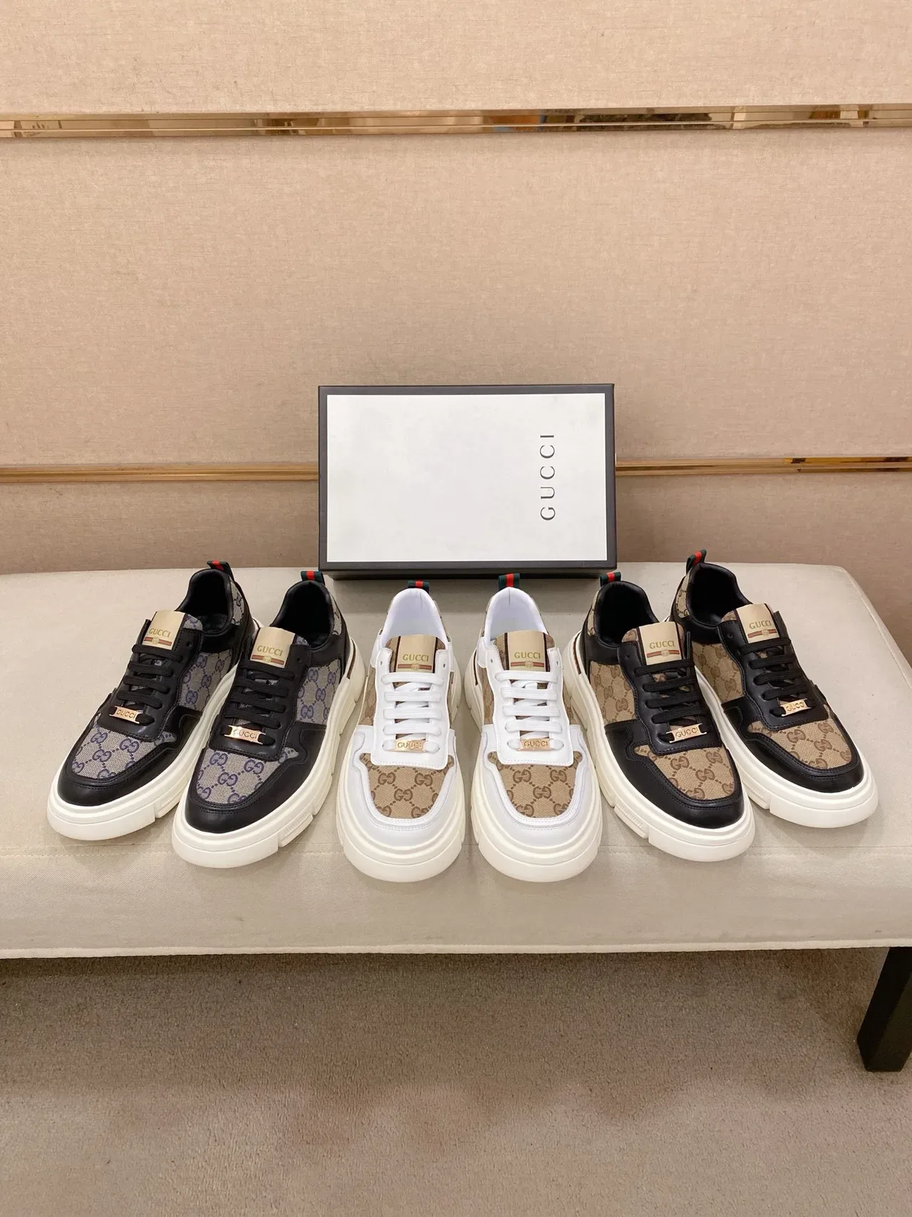 Gucci Screener Black Beige GG Monogram Canvas Leather Overlays Lifestyle Sneakers 3