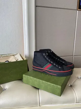 Gucci Screener Negro Verde de caña alta GG impresión de monograma zapatillas lifestyle 2