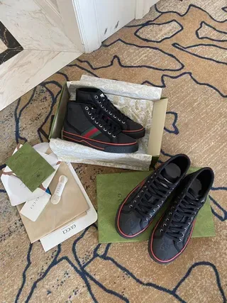 Gucci Screener Negro Verde de caña alta GG impresión de monograma zapatillas lifestyle 3