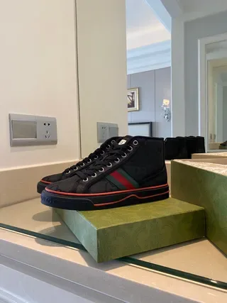 Gucci Screener Negro Verde de caña alta GG impresión de monograma zapatillas lifestyle 5