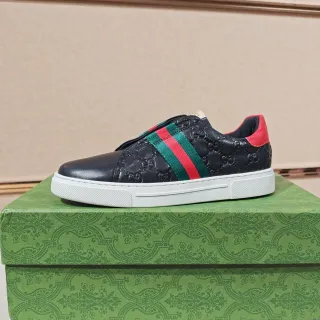 Gucci Screener 黑色皮革网纹一脚蹬生活休闲鞋