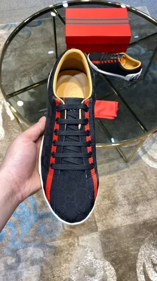 Gucci Screener Preto Vermelho Branco GG Monogram Lifestyle Sneakers 6