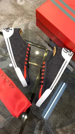 Gucci Screener Preto Vermelho Branco GG Monogram Lifestyle Sneakers 7
