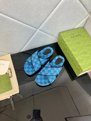 Gucci Screener Blue GG Monogram Slide Slippers 2