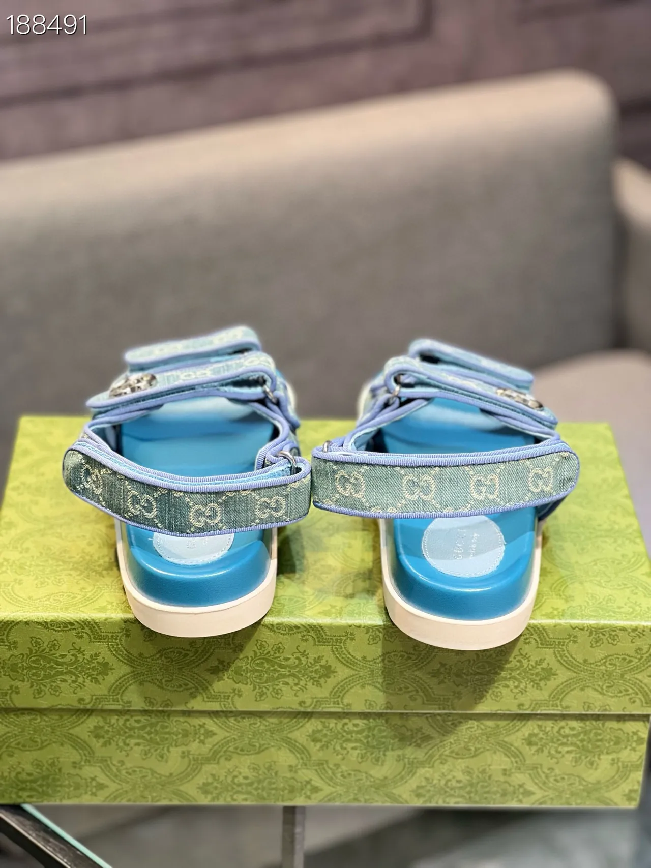Gucci Screener Blue Monogram Jacquard Casual Sandals 2