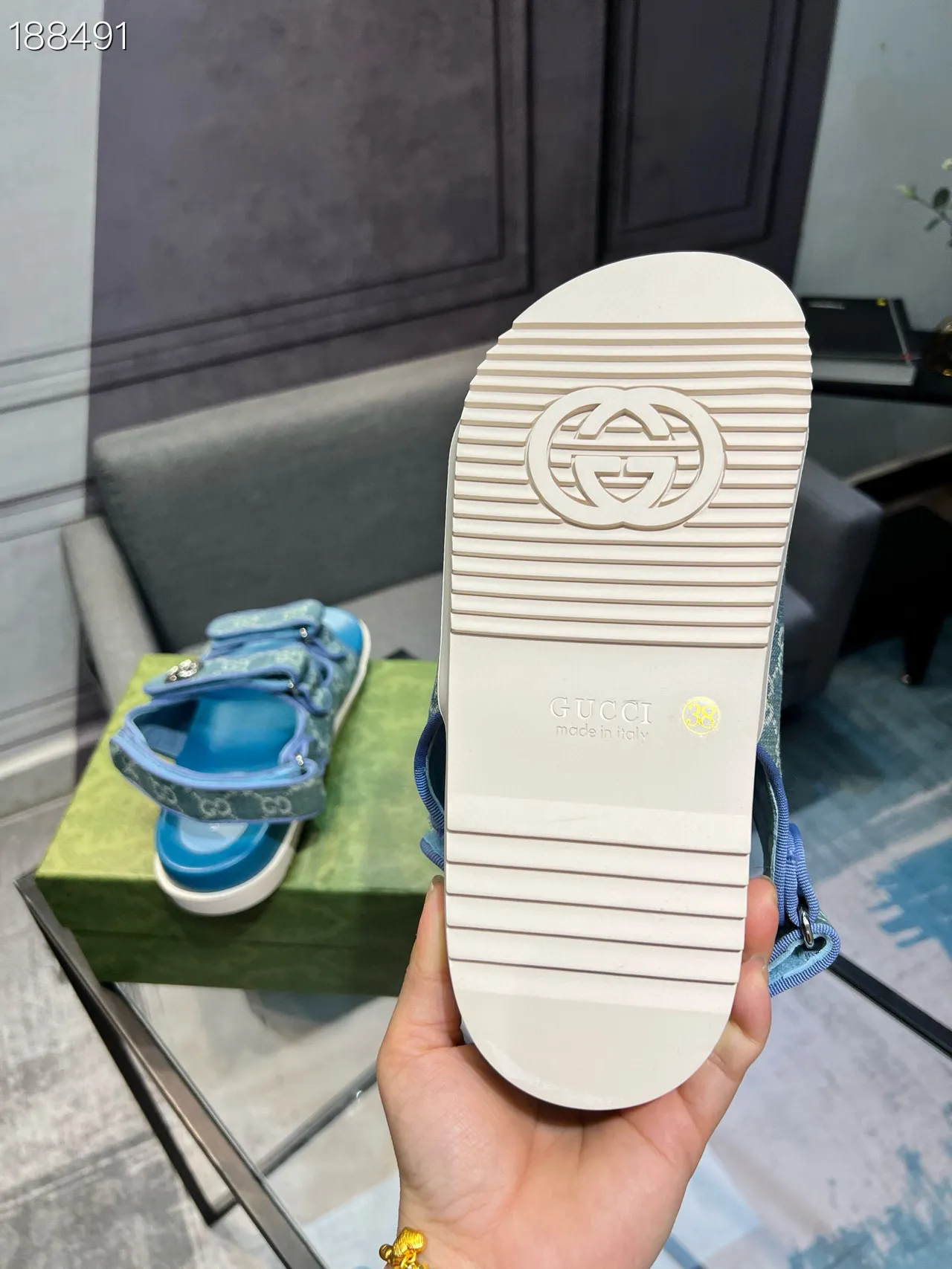 Gucci Screener Blue Monogram Jacquard Casual Sandals 3