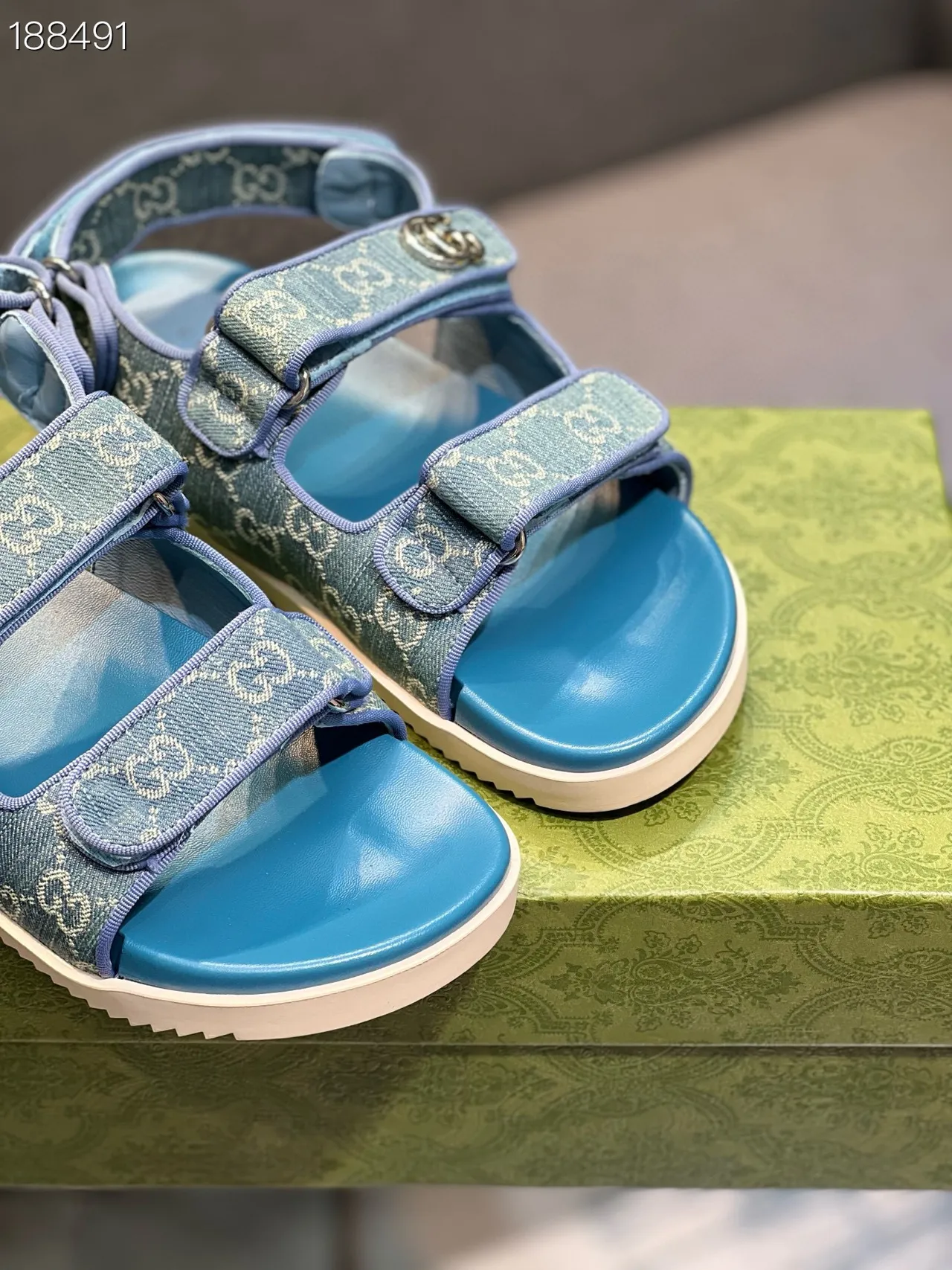 Gucci Screener Blue Monogram Jacquard Casual Sandals 4