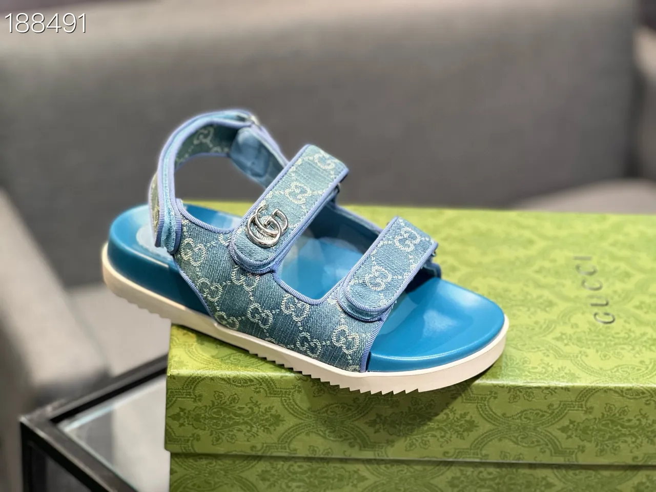 Gucci Screener Blue Monogram Jacquard Casual Sandals 5