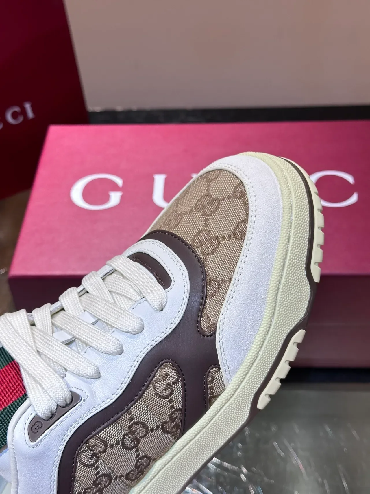 Gucci Screener GG Monogram lona Web Stripe sneakers lifestyle 3