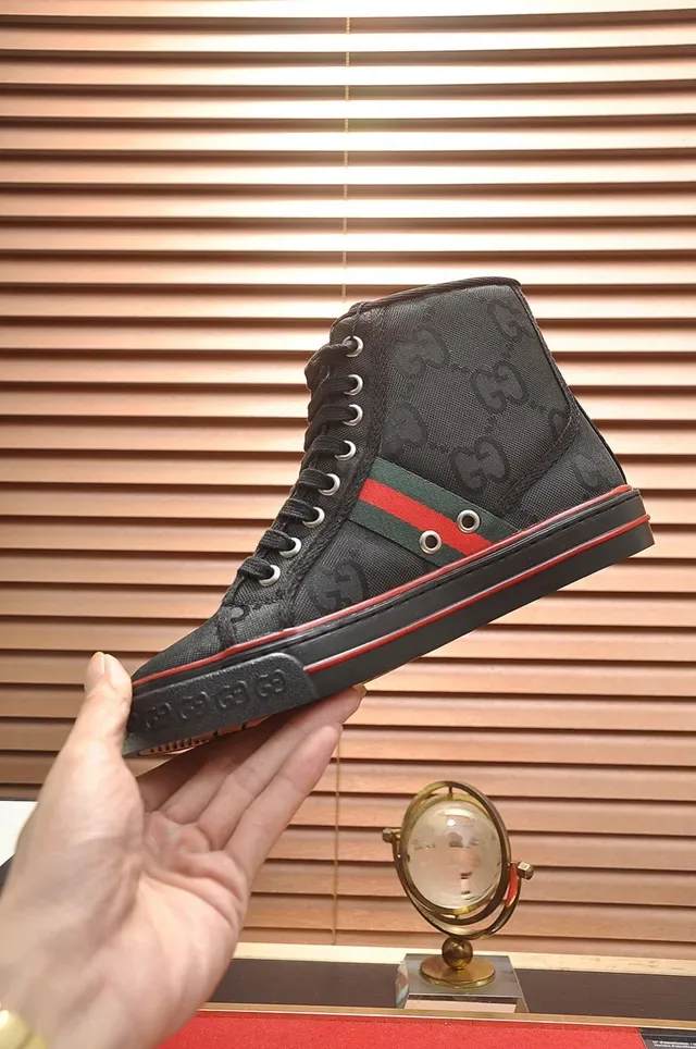 Gucci Screener High Top Preto Vermelho Verde Listra Web Estilo de Vida Tênis 5
