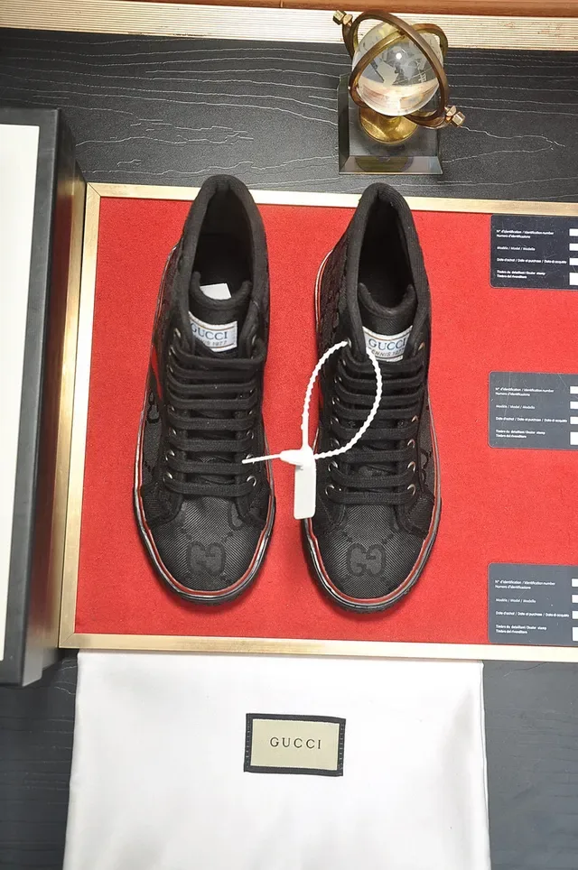 Gucci Screener High Top Preto Vermelho Verde Listra Web Estilo de Vida Tênis 7