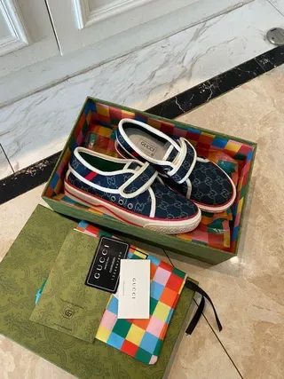 Gucci Screener أزرق بحري GG Monogram Velcro Strap Lifestyle Sneakers 6