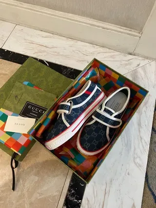 Gucci Screener أزرق بحري GG Monogram Velcro Strap Lifestyle Sneakers 8