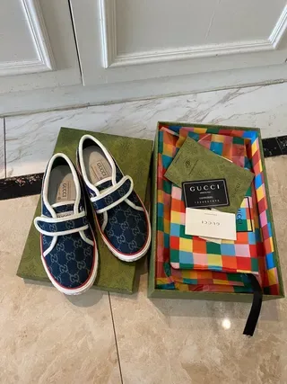 Gucci Screener أزرق بحري GG Monogram Velcro Strap Lifestyle Sneakers 9