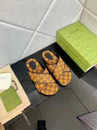 Gucci Screener Laranja GG Monogram Lona Sapatilhas 7