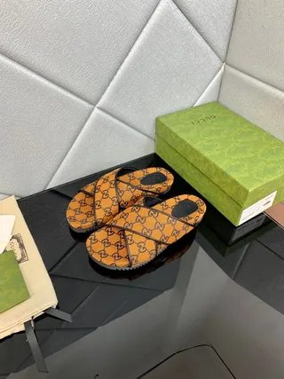 Gucci Screener Laranja GG Monogram Lona Sapatilhas 9