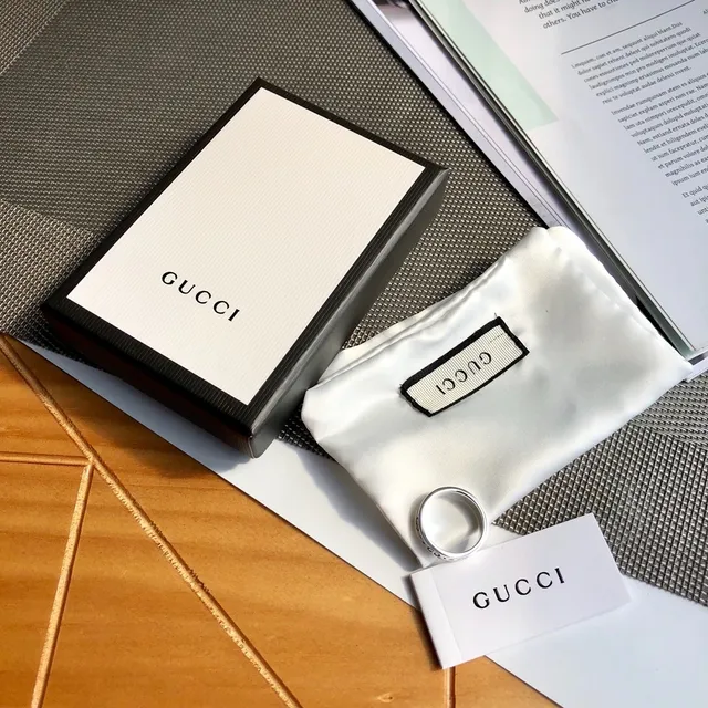 Gucci Silver Black Stackable Band Rings Enamel GG Motif Ring 3