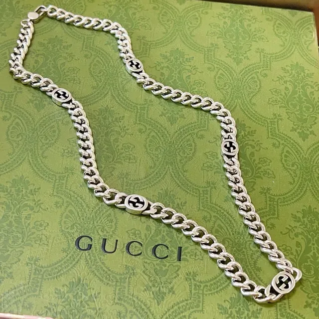 Gucci Silver Chunky Curb Chain Interlocking G Medallions Necklace 9