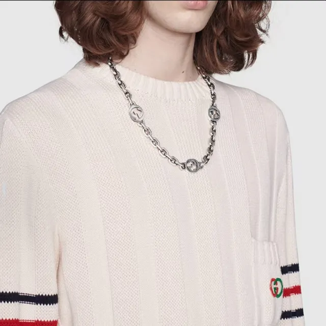 Gucci 银色粗曲链条 三个圆形 interlocking GG 圆盘 项链 9