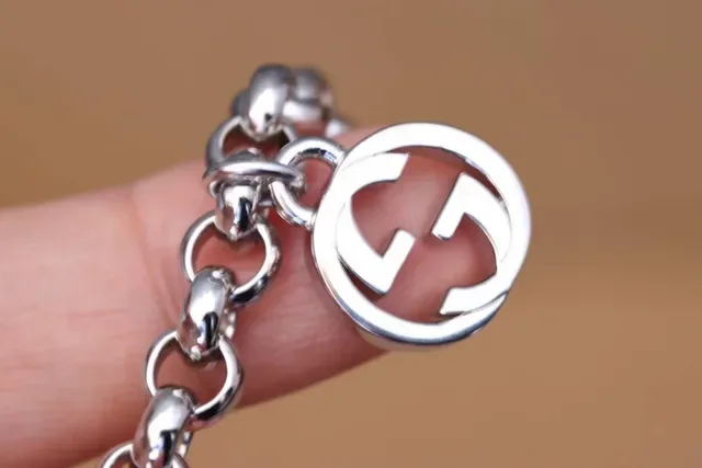 Gucci Silver Gold Curb Chain Three Dangling Charms Bracelet 5