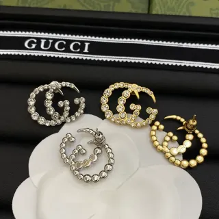 Gucci Brincos Prata e Dourado Motivo Interlocking Double-G Cristal Pavé