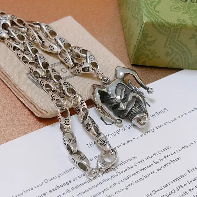 Gucci Silver Jester Skull Pendant Necklace 3