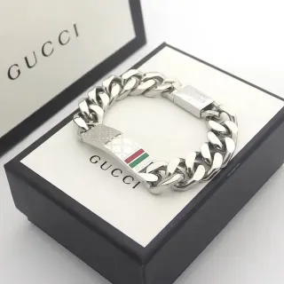 Gucci Pulsera Cadena Curb Chunky Plata Multicolor Placa Rectangular